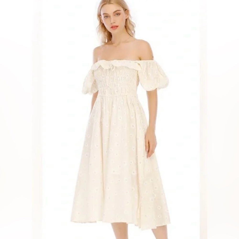 Elegant Off-Shoulder Cream Dress